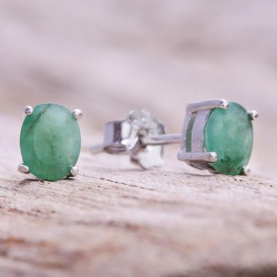 Alternate image for Faceted Emerald Stud Earrings from Thailand Verdant Marvel