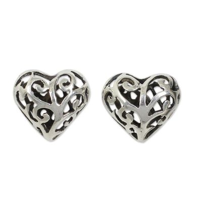 Alternate image for Hand Crafted Sterling Silver Filigree Heart Post Earrings Filigree Love