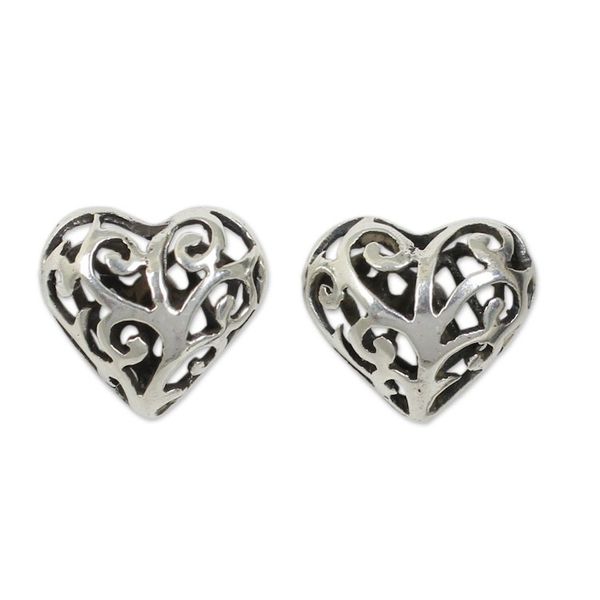 Alternate image for Hand Crafted Sterling Silver Filigree Heart Post Earrings Filigree Love
