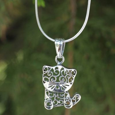 Alternate image for Thai Filigree Sterling Silver Necklace Filigree Kitten