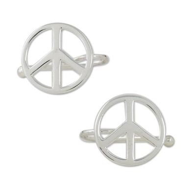Alternate image for Sterling Silver Peace Sign Ear Cuffs from Thailand Shimmering Peace
