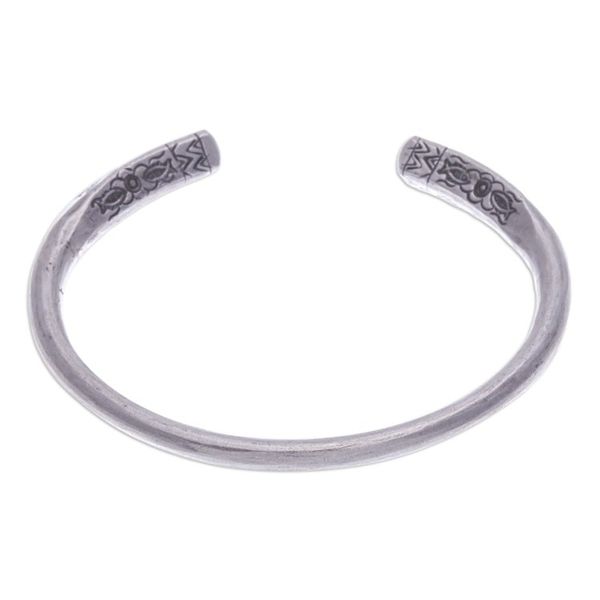 Alternate image for Polished Silver Cuff Bracelet with Hill Tribe Details Legacy Halo