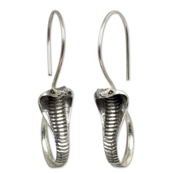 Alternate image for Sterling Silver Snake Earrings Cobra Guardian