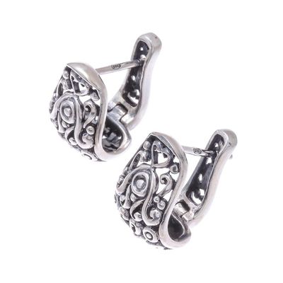Alternate image for Floral Sterling Silver Hoop Earrings from Thailand Vintage Garden