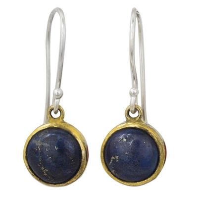 Alternate image for Handcrafted Brass and Silver Earrings with Lapis Lazuli Early Sun