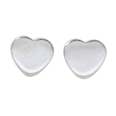 Alternate image for Heart-Shaped Sterling Silver Stud Earrings from Thailand Simple Hearts