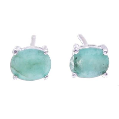 Alternate image for Faceted Emerald Stud Earrings from Thailand Verdant Marvel