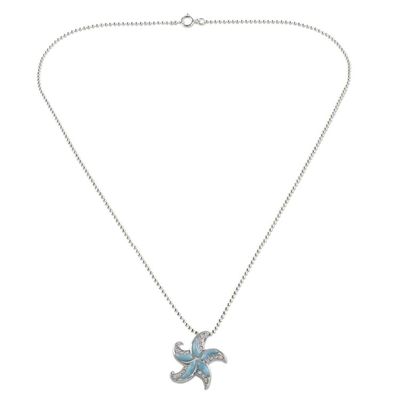 Alternate image for Larimar and Sterling Silver Starfish Pendant Necklace Starfish Sparkle