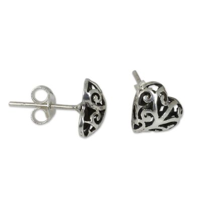 Alternate image for Hand Crafted Sterling Silver Filigree Heart Post Earrings Filigree Love