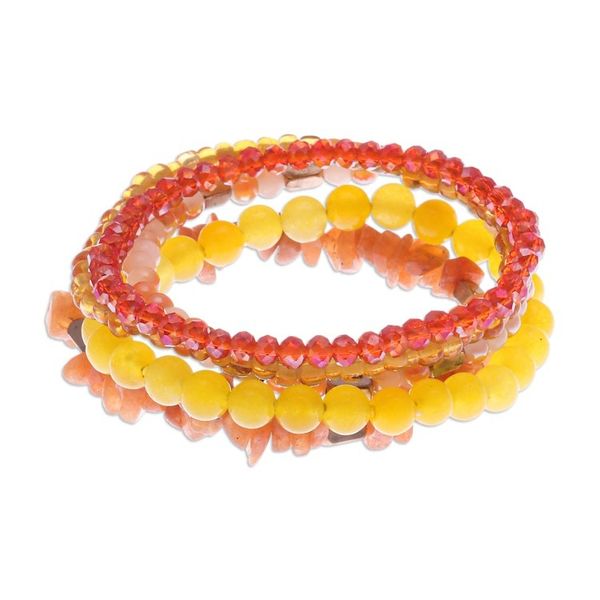 Alternate image for Set of 5 Orange Beaded Stretch Bracelets from Thailand Fancy Dream in Orange