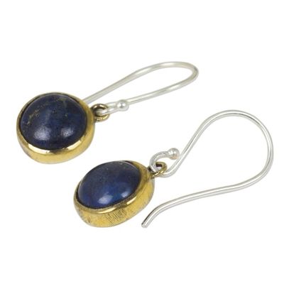 Alternate image for Handcrafted Brass and Silver Earrings with Lapis Lazuli Early Sun