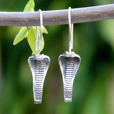 Alternate image for Sterling Silver Snake Earrings Cobra Guardian