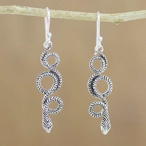 Alternate image for Sterling Silver Snake Earrings Infinity Serpent