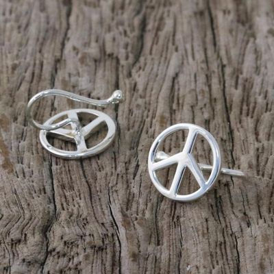 Alternate image for Sterling Silver Peace Sign Ear Cuffs from Thailand Shimmering Peace