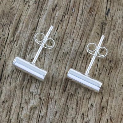 Alternate image for Handmade Sterling Silver Stud Earrings from Thailand Sleek Silver