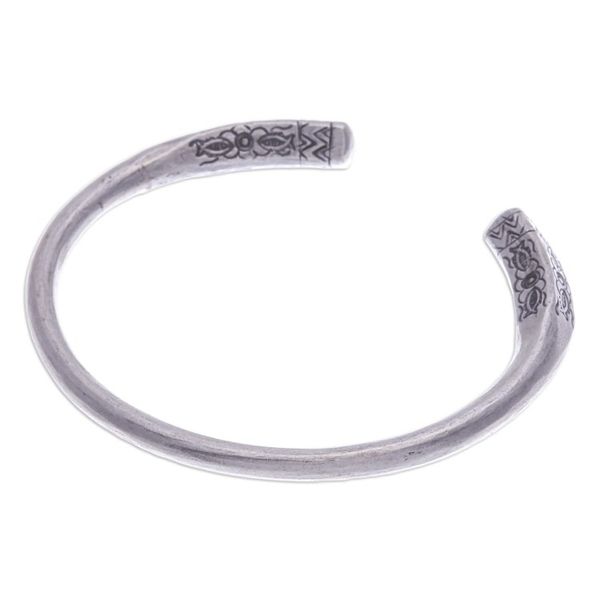 Alternate image for Polished Silver Cuff Bracelet with Hill Tribe Details Legacy Halo