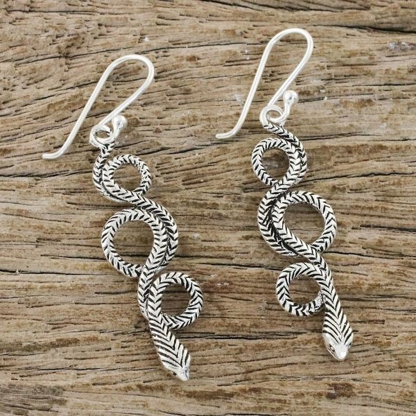 Alternate image for Sterling Silver Snake Earrings Infinity Serpent