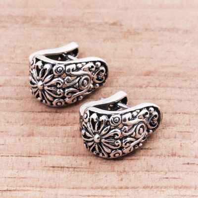 Alternate image for Floral Sterling Silver Hoop Earrings from Thailand Vintage Garden