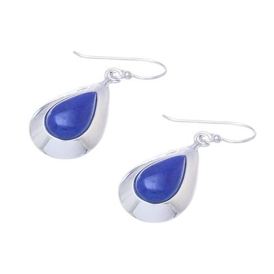Alternate image for Rhodium Plated Lapis Lazuli Teardrop Dangle Earrings Precious Beauty