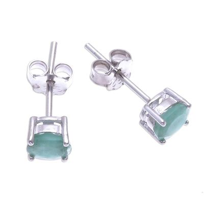 Alternate image for Faceted Emerald Stud Earrings from Thailand Verdant Marvel