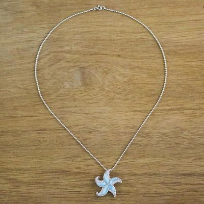 Alternate image for Larimar and Sterling Silver Starfish Pendant Necklace Starfish Sparkle