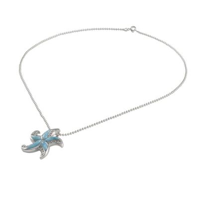 Alternate image for Larimar and Sterling Silver Starfish Pendant Necklace Starfish Sparkle