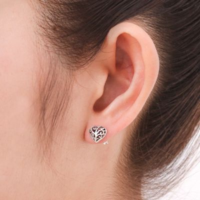 Alternate image for Hand Crafted Sterling Silver Filigree Heart Post Earrings Filigree Love