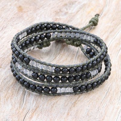 Alternate image for Onyx and labradorite wrap bracelet Magical