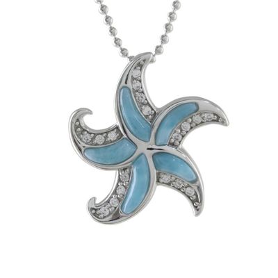 Alternate image for Larimar and Sterling Silver Starfish Pendant Necklace Starfish Sparkle