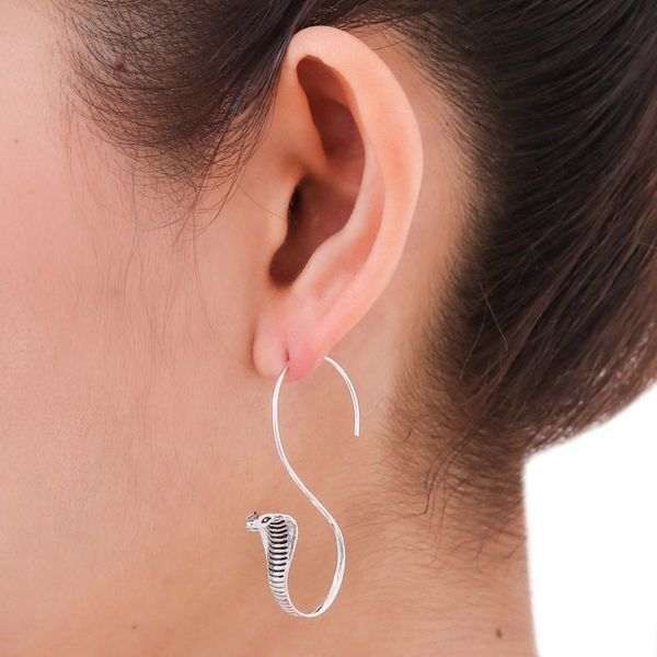 Alternate image for Sterling Silver Snake Earrings Cobra Guardian