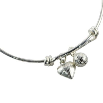 Alternate image for Sterling Silver Heart Shaped Charm Bracelet from Thailand Dimpled Heart