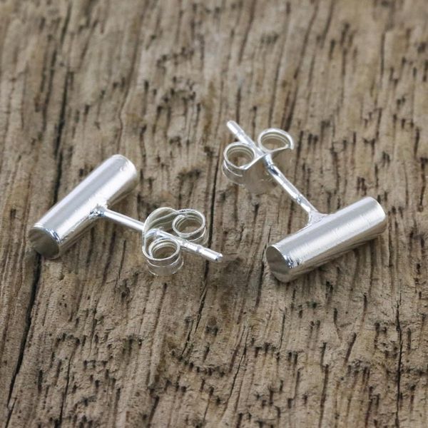 Alternate image for Handmade Sterling Silver Stud Earrings from Thailand Sleek Silver