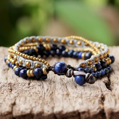 Alternate image for Brass and Lapis Lazuli Multi-Strand Beaded Bracelet Brisk Ocean