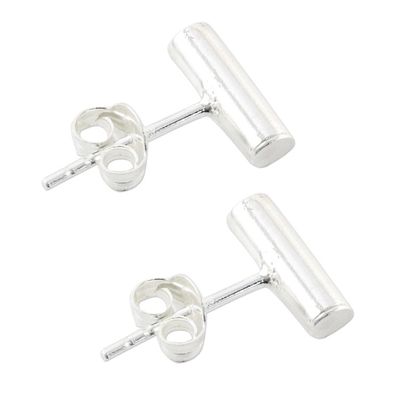 Alternate image for Handmade Sterling Silver Stud Earrings from Thailand Sleek Silver