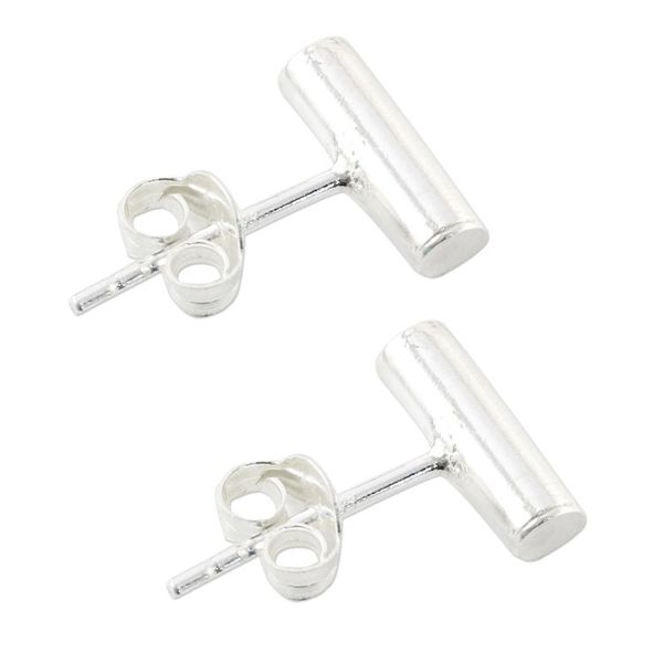 Alternate image for Handmade Sterling Silver Stud Earrings from Thailand Sleek Silver