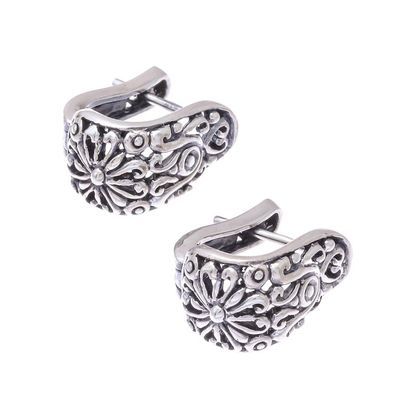 Alternate image for Floral Sterling Silver Hoop Earrings from Thailand Vintage Garden