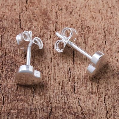 Alternate image for Heart-Shaped Sterling Silver Stud Earrings from Thailand Simple Hearts