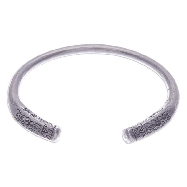 Alternate image for Polished Silver Cuff Bracelet with Hill Tribe Details Legacy Halo