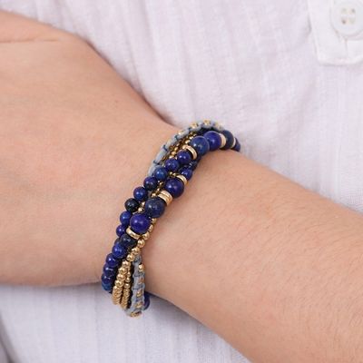 Alternate image for Brass and Lapis Lazuli Multi-Strand Beaded Bracelet Brisk Ocean