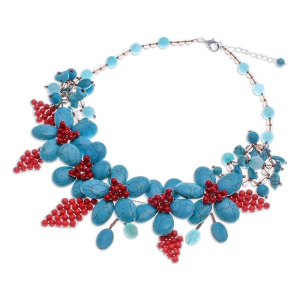 Alternate image for Floral Howlite and Quartz Beaded Statement Necklace Summer Blossoming