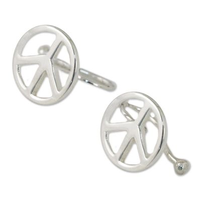 Alternate image for Sterling Silver Peace Sign Ear Cuffs from Thailand Shimmering Peace