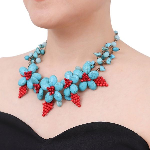 Alternate image for Floral Howlite and Quartz Beaded Statement Necklace Summer Blossoming