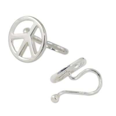 Alternate image for Sterling Silver Peace Sign Ear Cuffs from Thailand Shimmering Peace