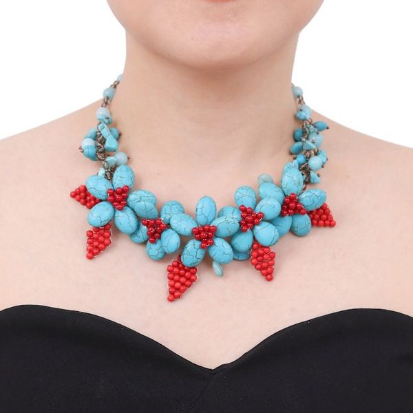 Alternate image for Floral Howlite and Quartz Beaded Statement Necklace Summer Blossoming