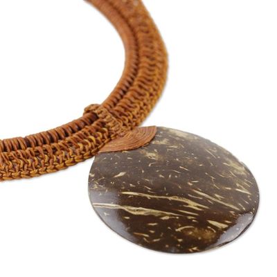 Alternate image for Burnt Orange Leather and Coconut Shell Statement Necklace Rustic Moon