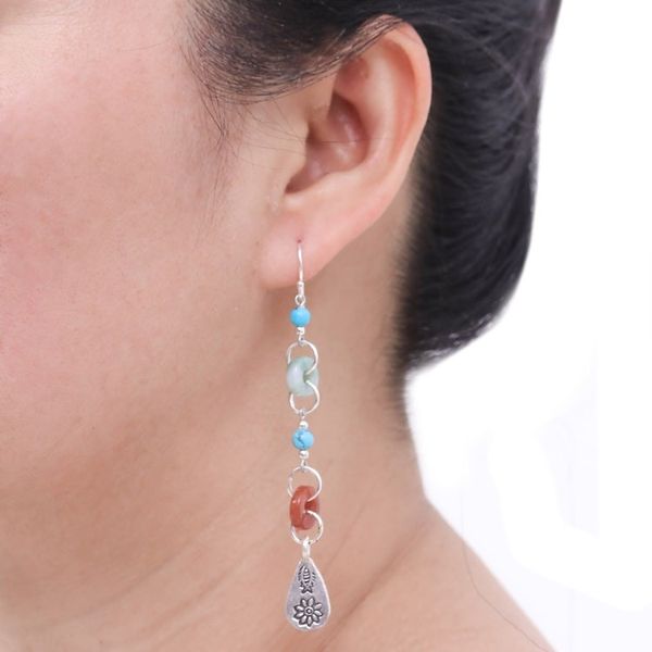 Alternate image for Beaded Dangle Earrings with Jade and Hill Tribe Silver Hill Tribe Adventure
