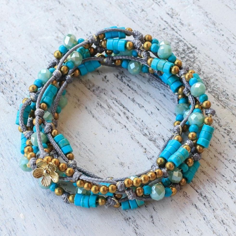 Light Blue Calcite Beaded Wrap Bracelet from Thailand 'Ocean Party'