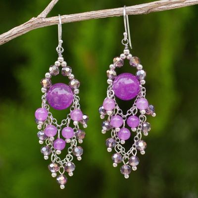 Alternate image for Purple Beaded Chandelier Earrings with Quartz and Glass Brilliant Meteor