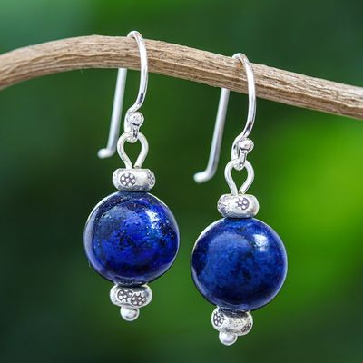 Alternate image for Thai Lapis Lazuli Dangle Earrings with Karen Silver Accents Karen Mystery