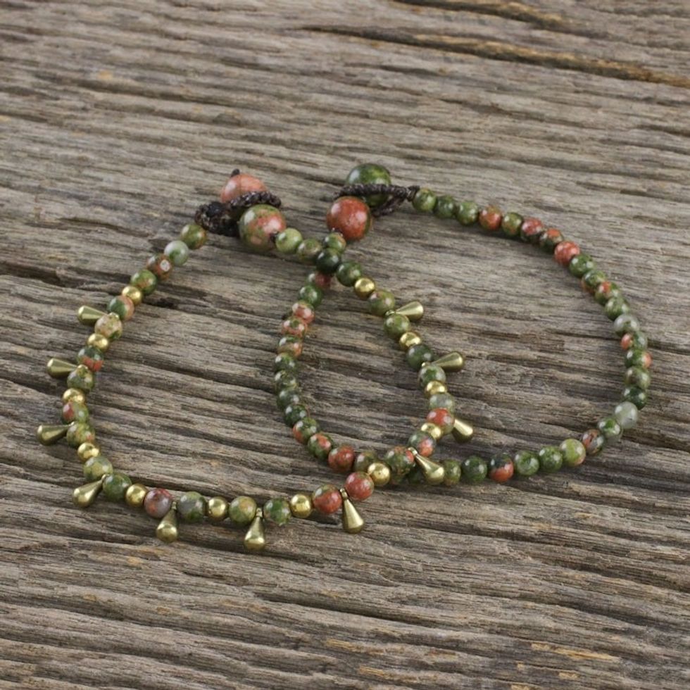 Unakite Beaded Bracelets from Thailand Pair 'Beautiful Forever'